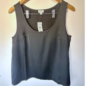 J Crew Black Satin Scoop Neck Tank Top Office Siren Luxury Goth Small NWT